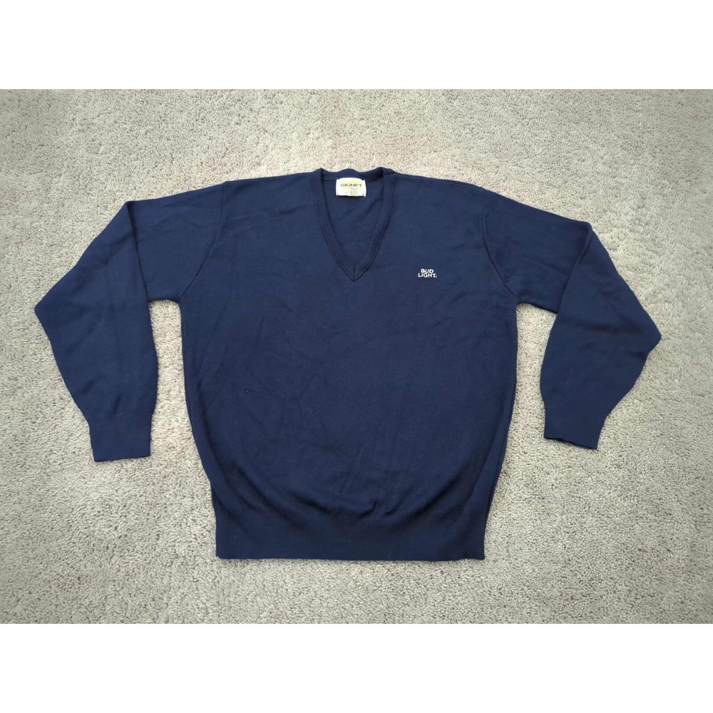 Vintage Signet‎ Sweater Mens XL Blue Bud Light Beer Made in USA